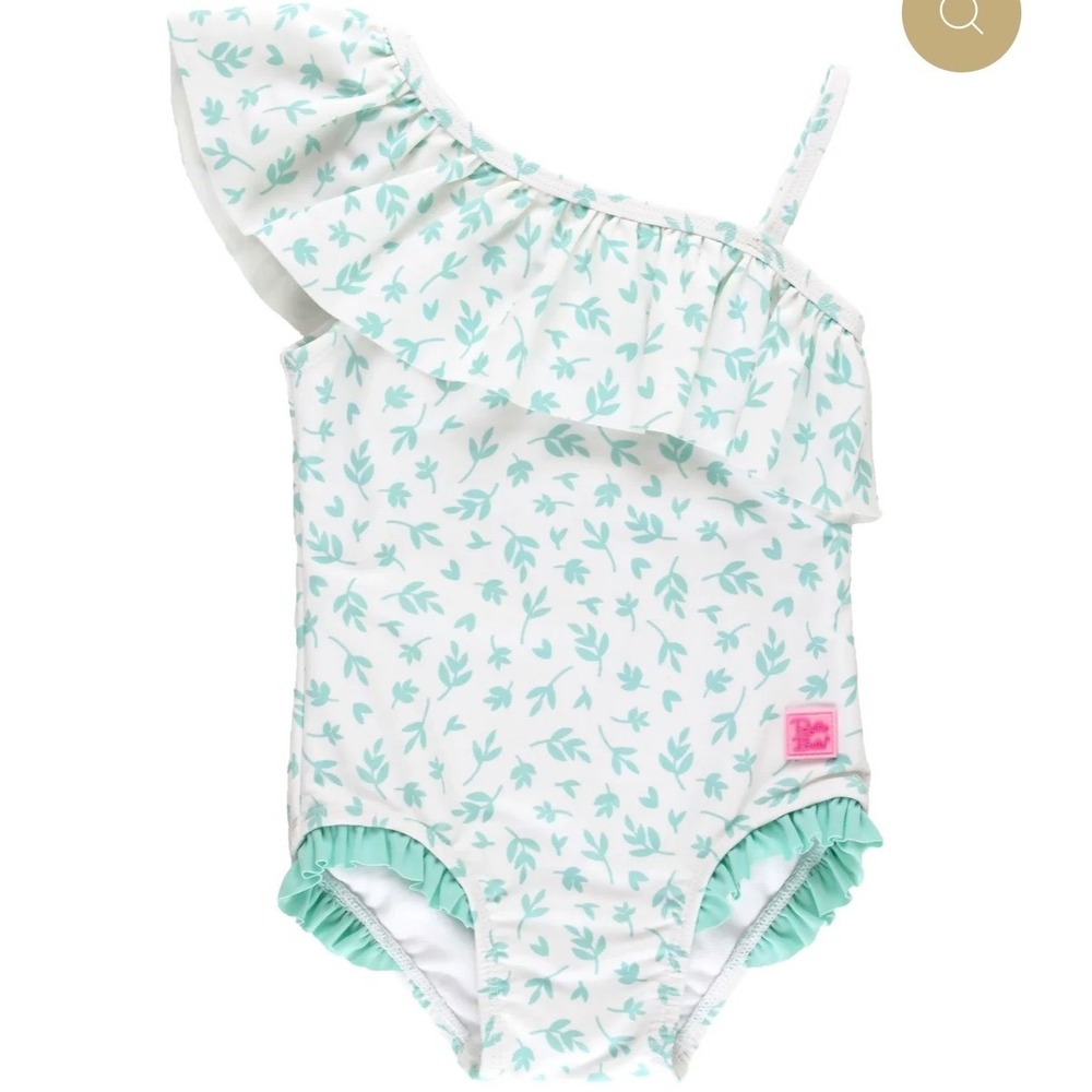 RuffleButts Girls Mint Leaf One Shoulder Ruffle One Piece Swimsuit Size 10